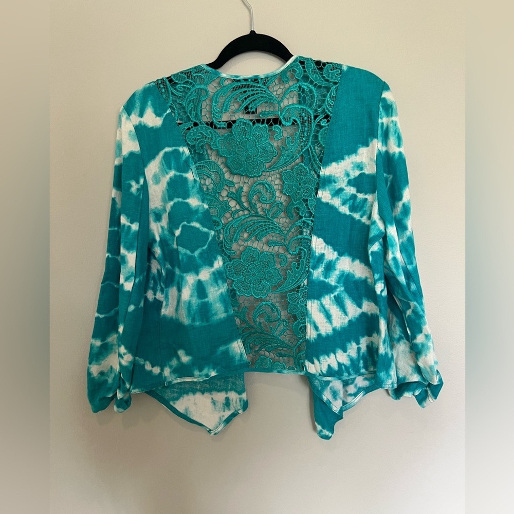 INC International Concepts Linen Lace Jacket Tie Dye Turquoise Size Large - Picture 3 of 3